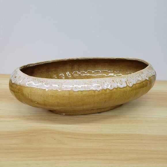 MCM Golden Brown & Cream Drip Glazed Large Planter Pot - Picture 5 of 11